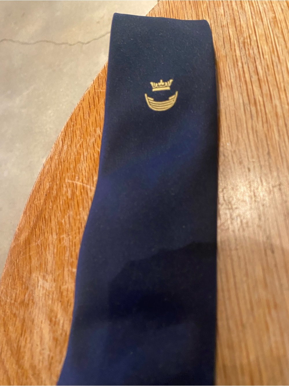 Source Unknown Navy Blue Tie with Gold Crest